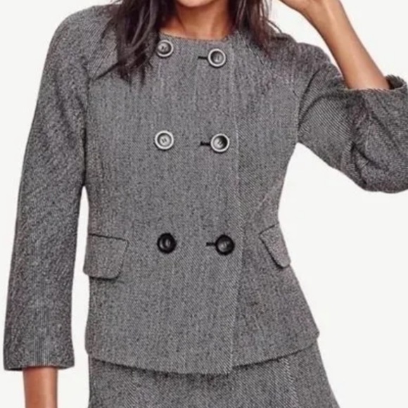 Ann Taylor Double Breasted Collarless Blazer Grey Size 4 - Picture 3 of 7